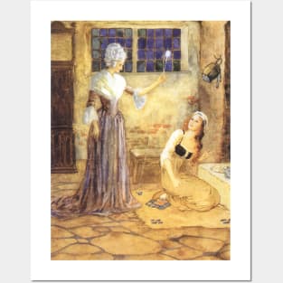 Vintage Fairy Tales, Cinderella in Rags with Fairy Godmother Posters and Art